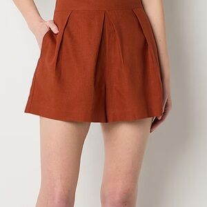 Worthington New Women’s 14 Santiago Rust Orange High Rise Linen Pleat Shorts NWT